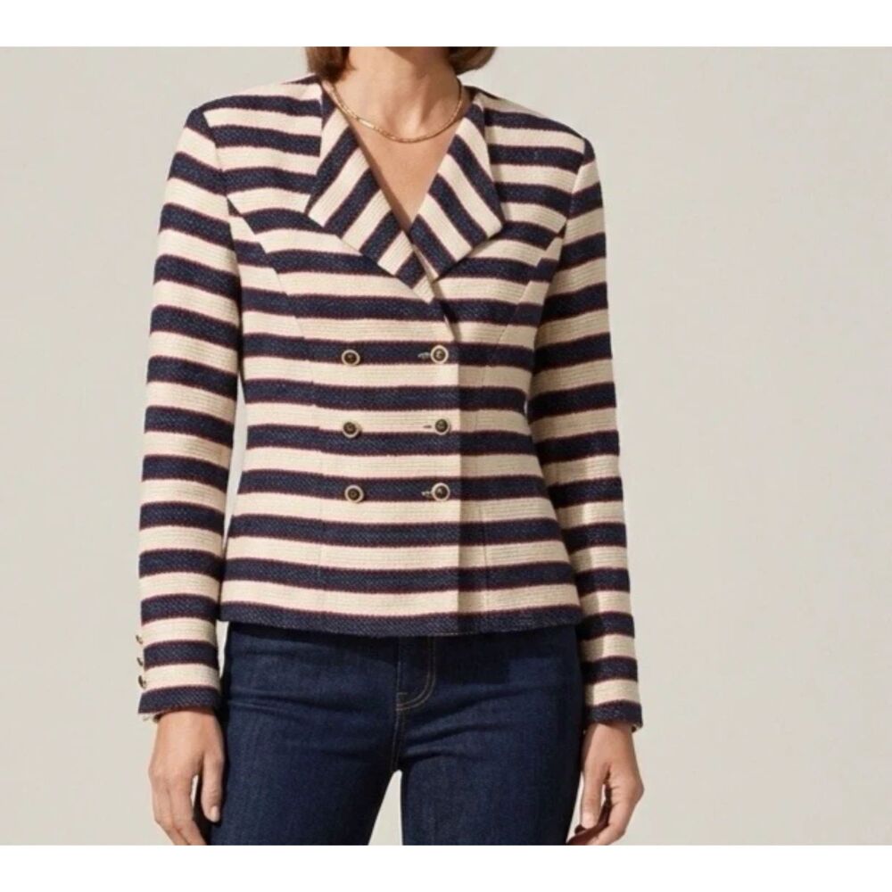 CAbi Collection Cruise Jacket Womens 6 Stripe Knit Blazer nautical preppy Sailor